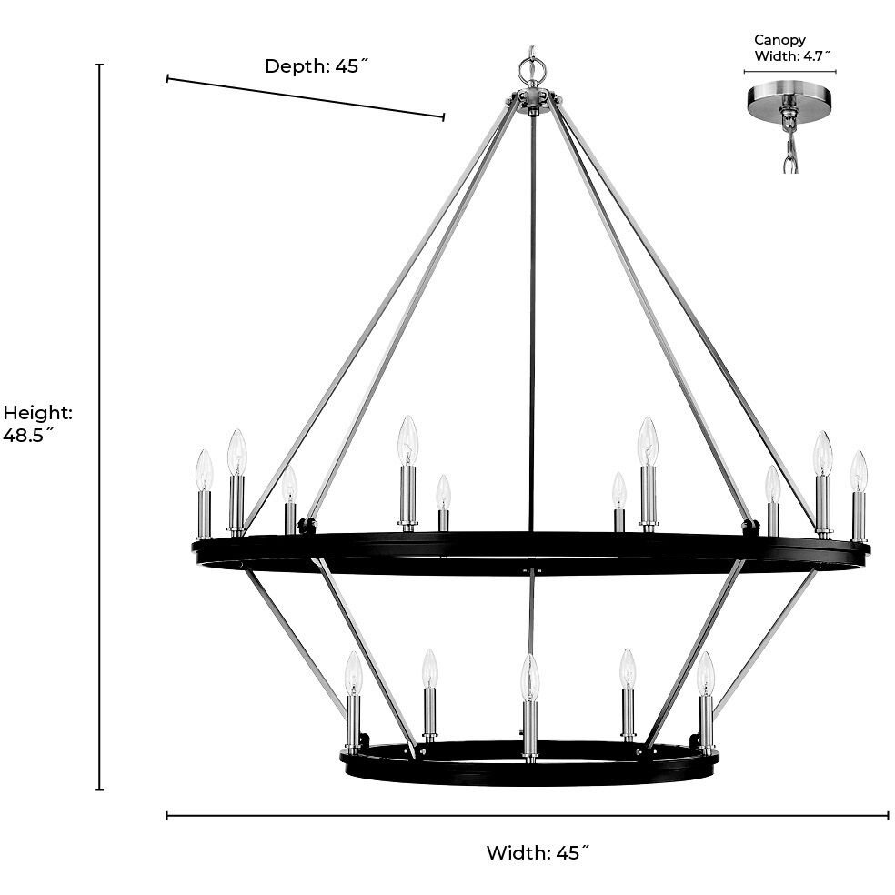 Carruth 15 Light 45 inch Matte Black/Modern Gold Chandelier Ceiling Light